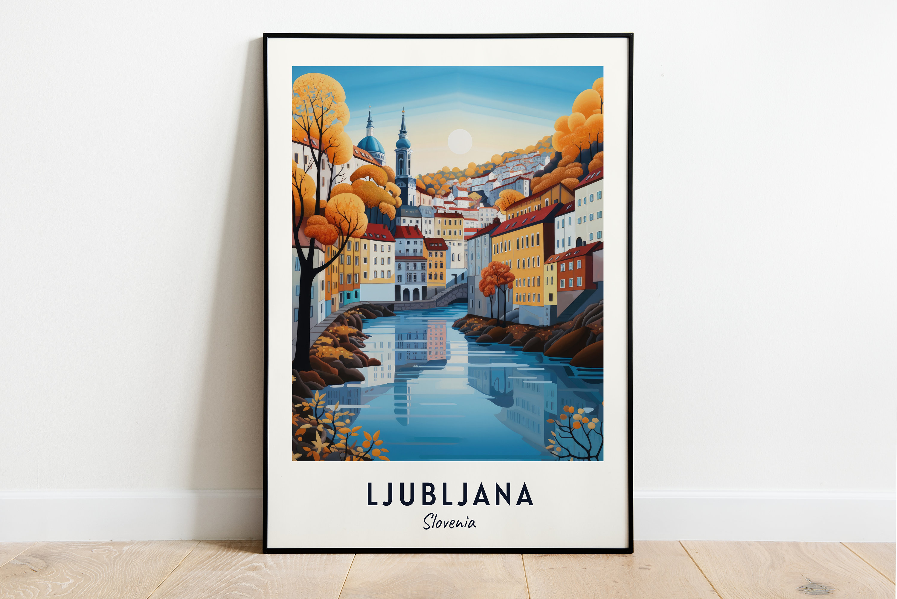 Ljubljana Slovenia Autumn River Old Town Cityscape Travel Poster