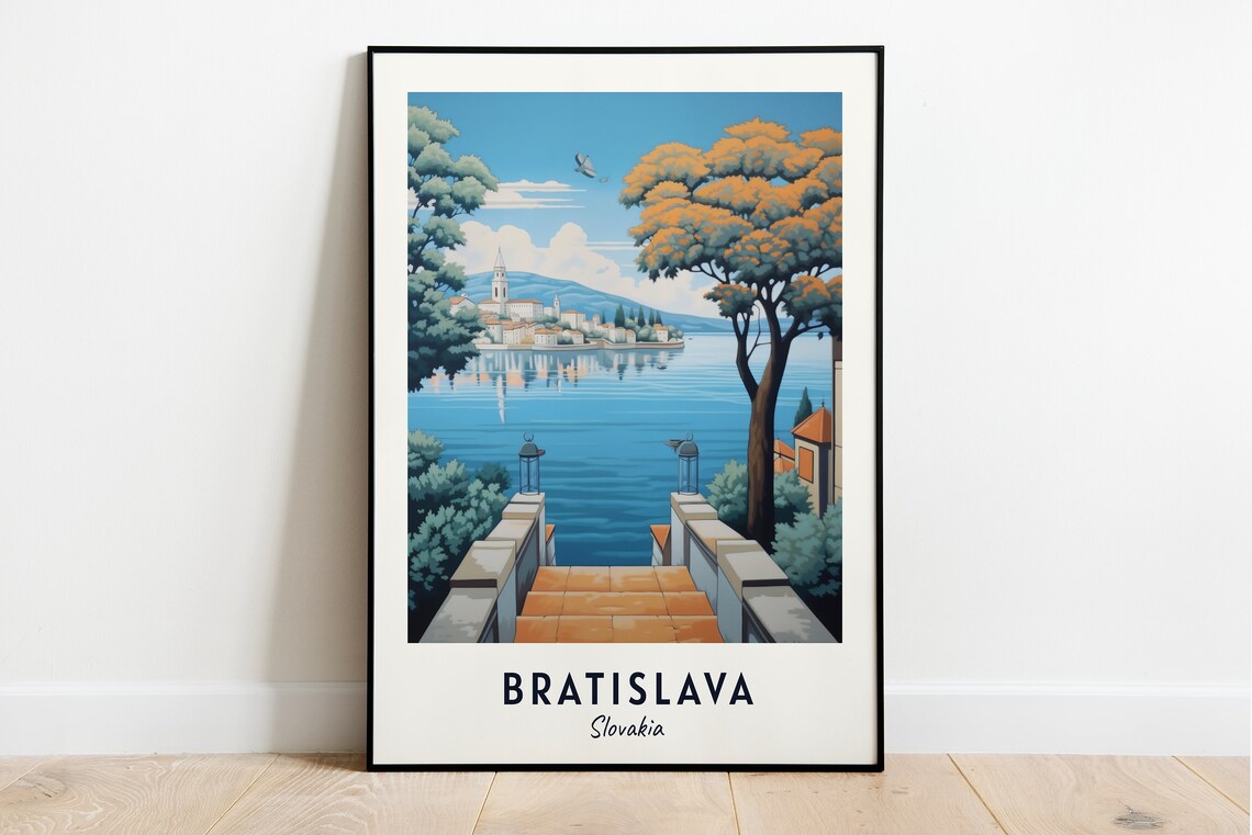 Bratislava Riverside Steps Spire Town Slovakia Travel Poster