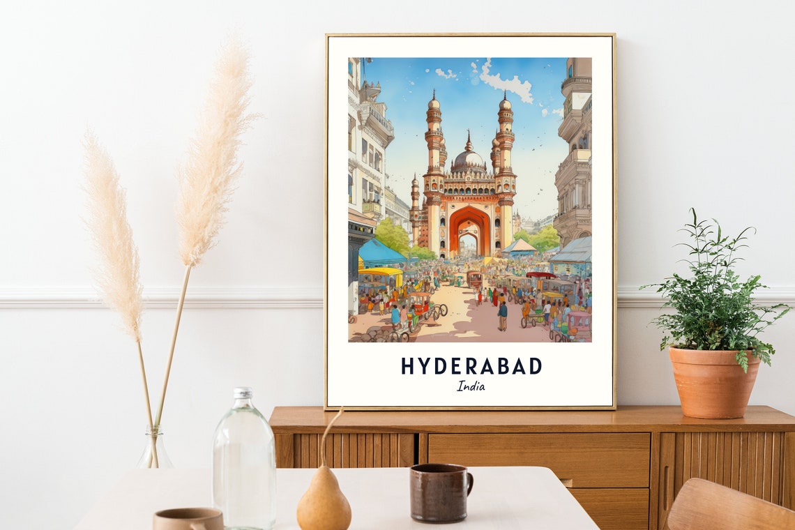 Hyderabad India Charminar Monument And Bustling Bazaar Street Poster - Image 2