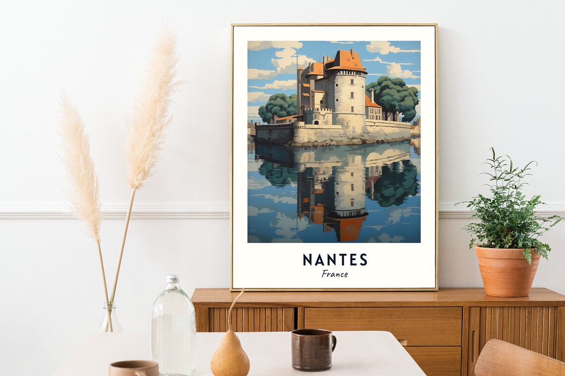 Nantes France Castle Water Reflection Classic Travel Poster Home Decor - Image 2