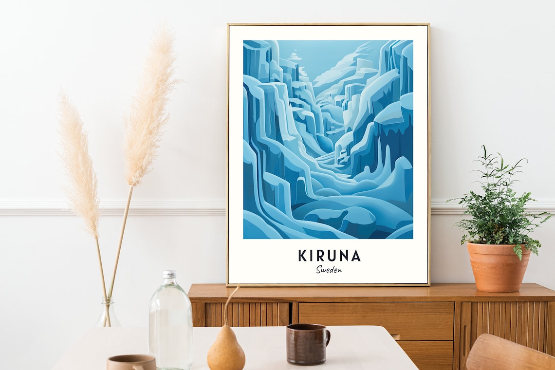 Kiruna Blue Ice Canyon Glacier Gorge Arctic Winter Travel Poster - Image 2