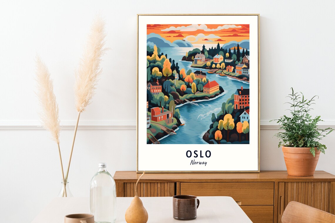 Oslo Norway Fjordside Town Autumn Sunset Waterfront Travel Poster - Image 2