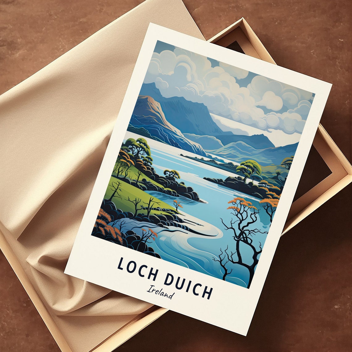Loch Duich Ireland Mountain Lake Misty Clouds Coastline Poster - Image 3