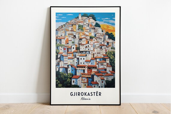 Gjirokastër Hill Town of White Stone Houses in Albania Poster