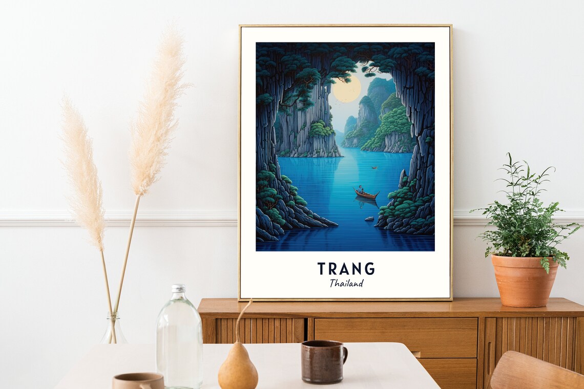 Emerald Cave Koh Mook Hidden Lagoon Moonlit Thailand Travel Poster - Image 2
