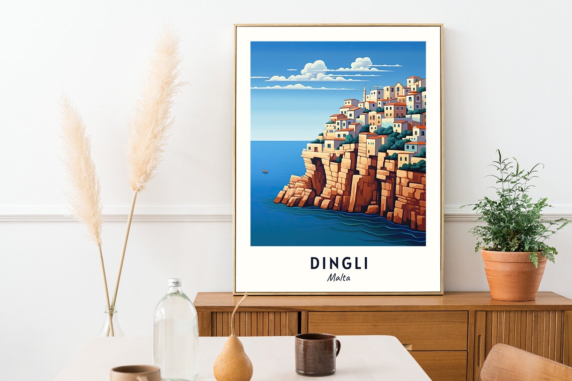 Dingli Malta Cliffside Village Houses Above The Blue Sea Travel Poster - Image 2