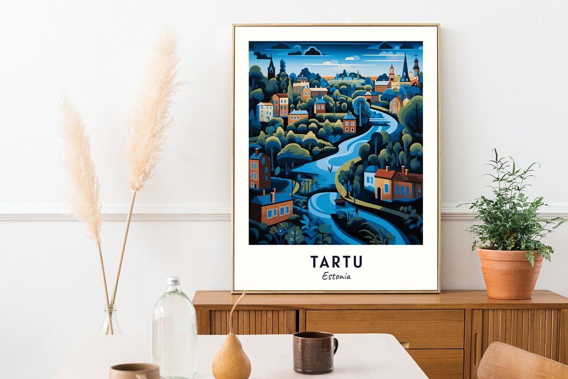 Tartu Estonia Moonlit River Old Town Night Art Travel Poster - Image 2