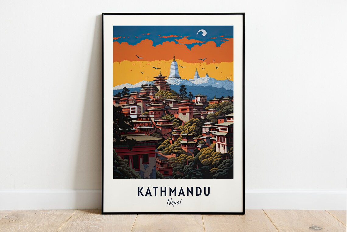 Kathmandu Nepal Travel Poster, City Wall Art Print