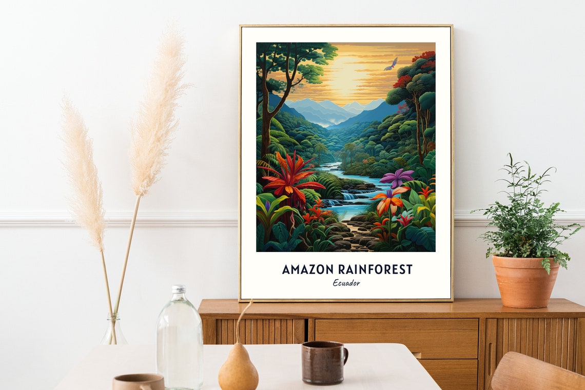 Amazon Rainforest River at Sunrise in Lush Jungle Ecuador Poster - Image 2