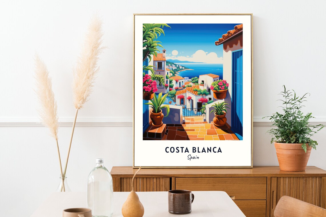 Costa Blanca Spain Whitewashed Village Steps Flowers Travel Poster - Image 2