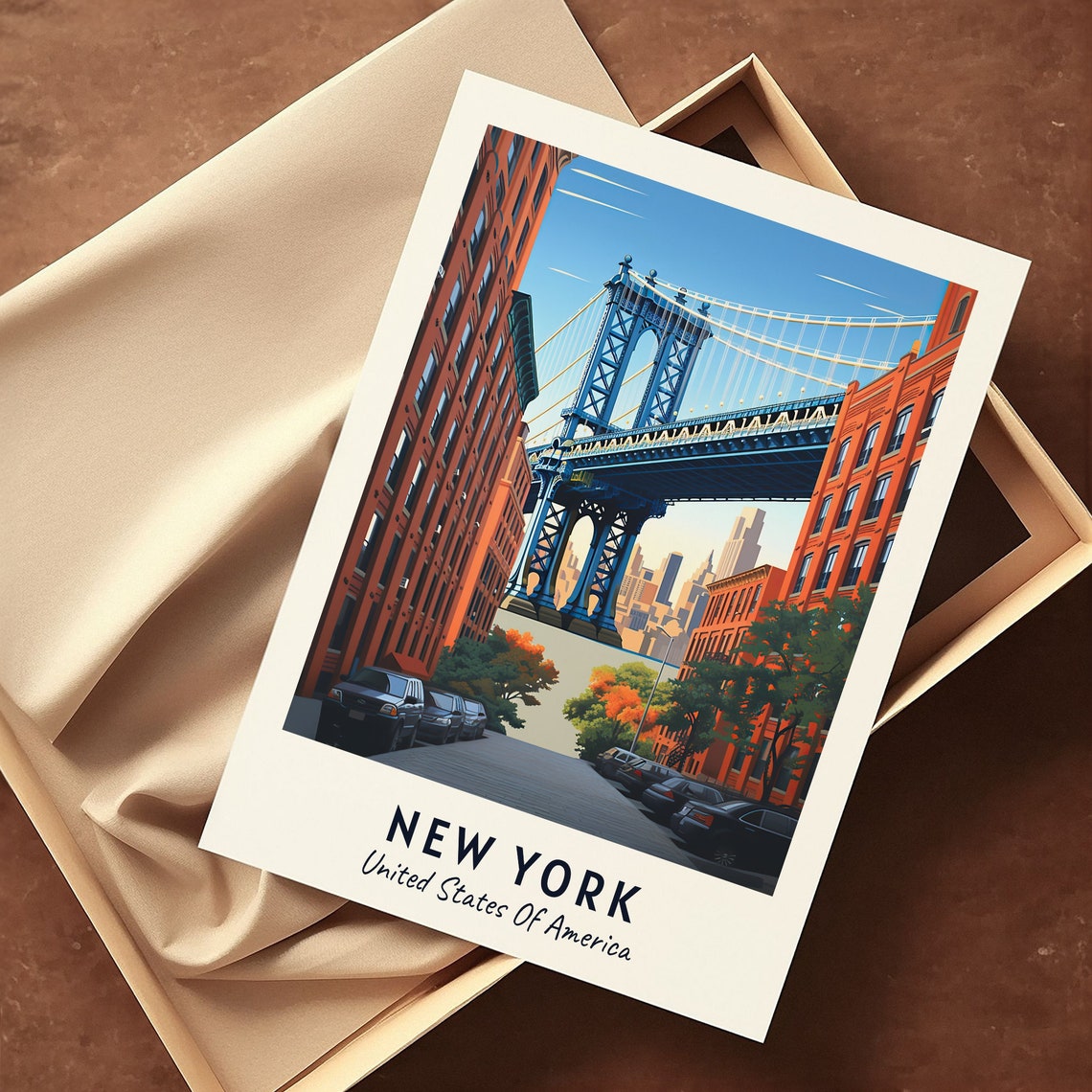 New York Manhattan Bridge DUMBO Brick Street Blue Sky Poster - Image 3