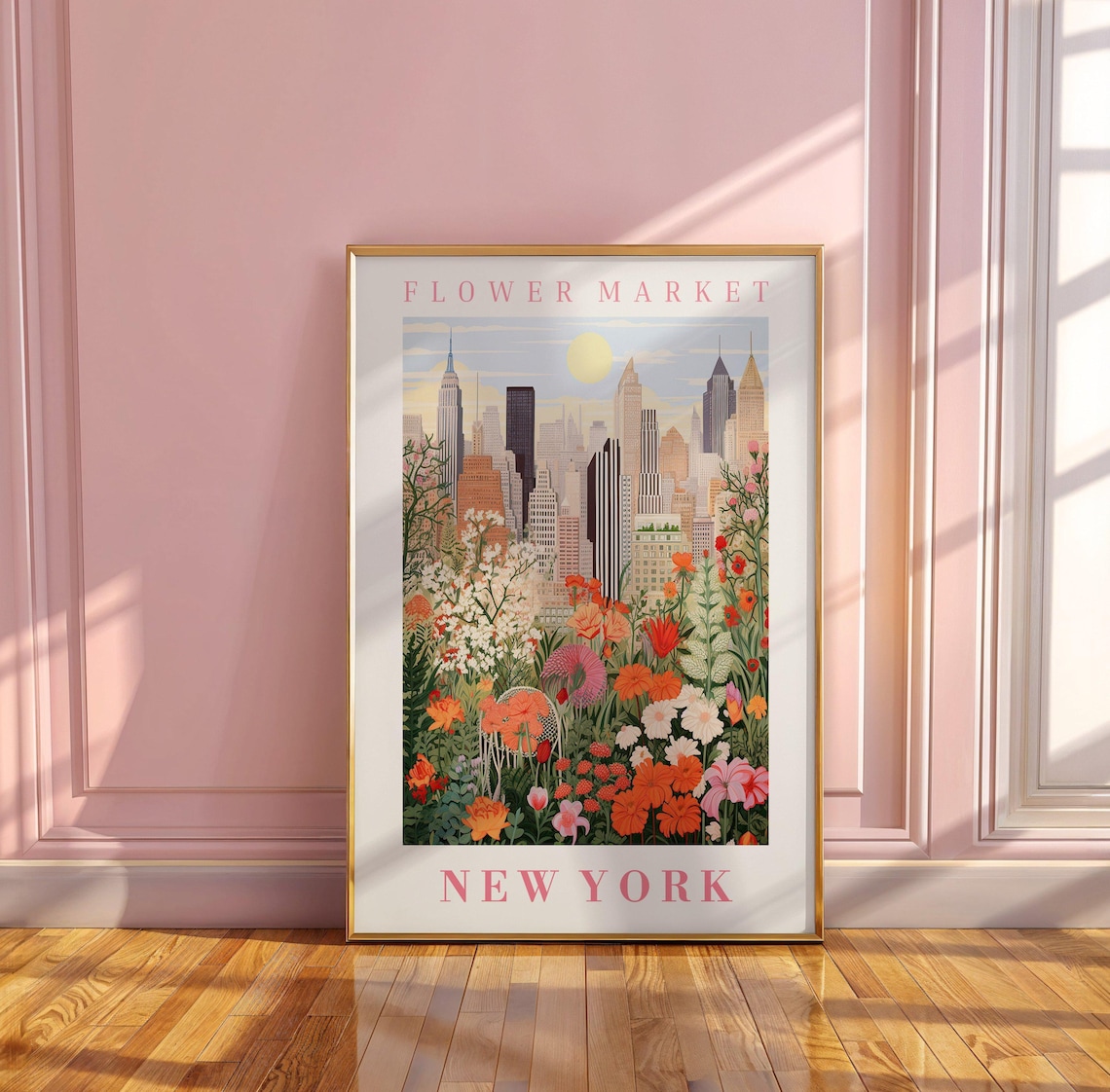 New York Flower Market Manhattan Skyline Blooming Garden Poster - Image 3