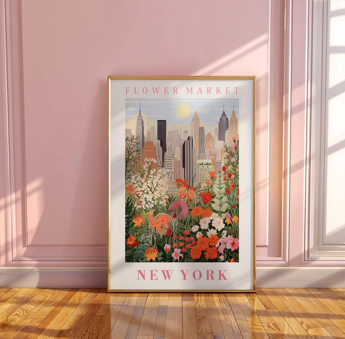 New York Flower Market Poster Wall Decor United States Floral Illustration Botanical Gallery Wall Art Gift For Friend Travel Poster - Image 3
