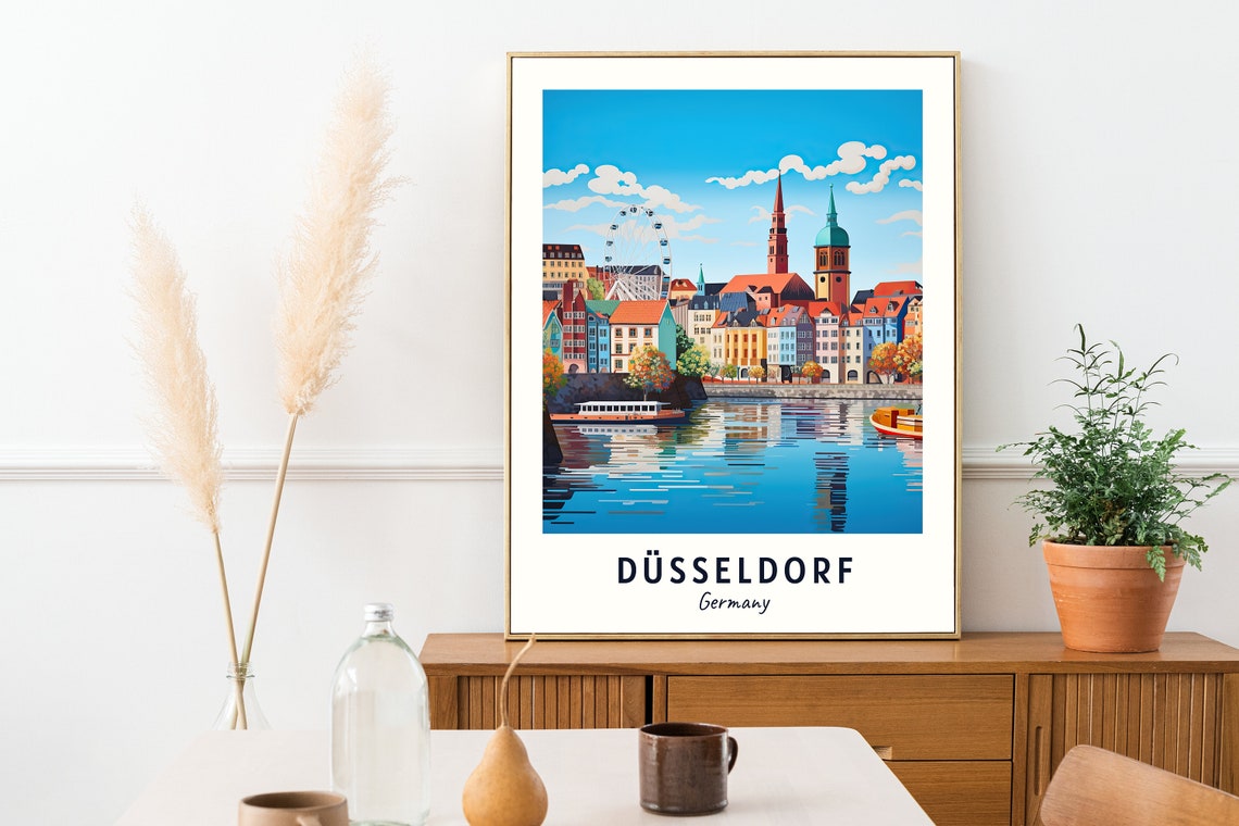 Dusseldorf Germany Rhine Waterfront Ferris Wheel View Poster - Image 2