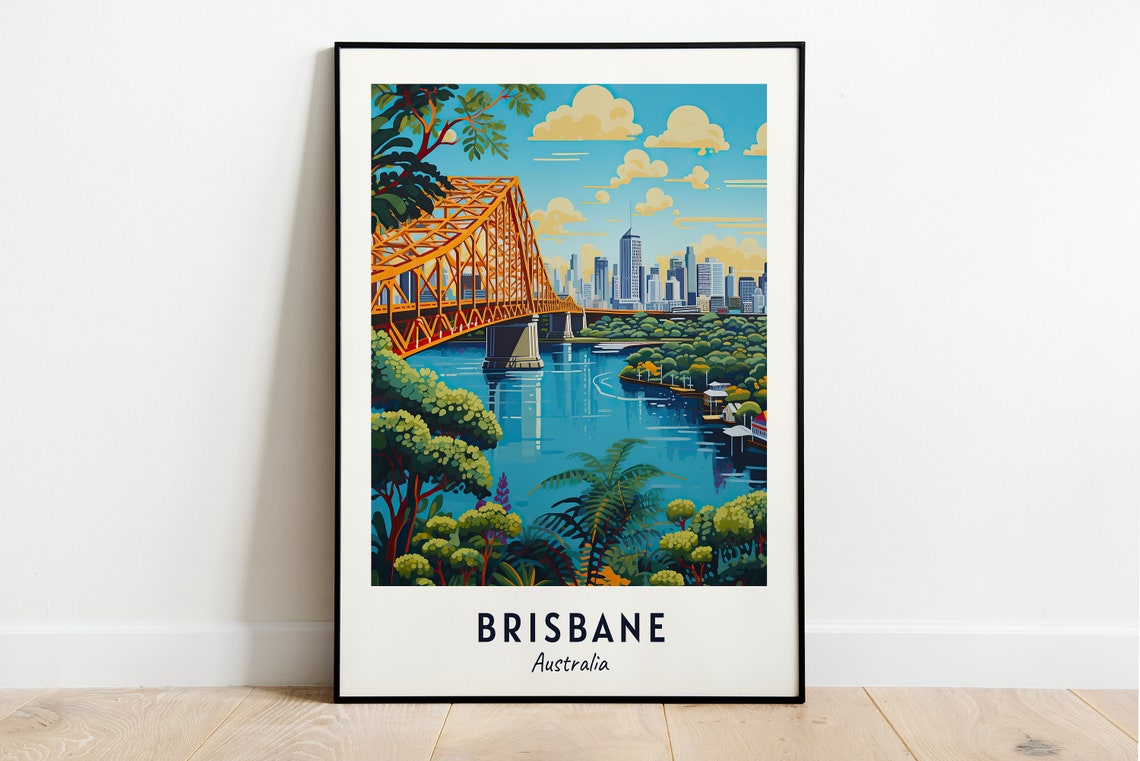Brisbane Australia Story Bridge Skyline Over River Cityscape Poster