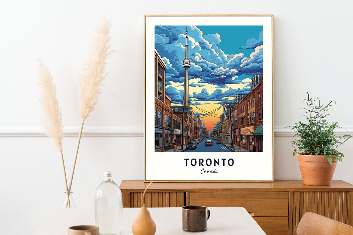 Toronto CN Tower Sunset Street Skyline Clouds Glow Travel Poster - Image 2