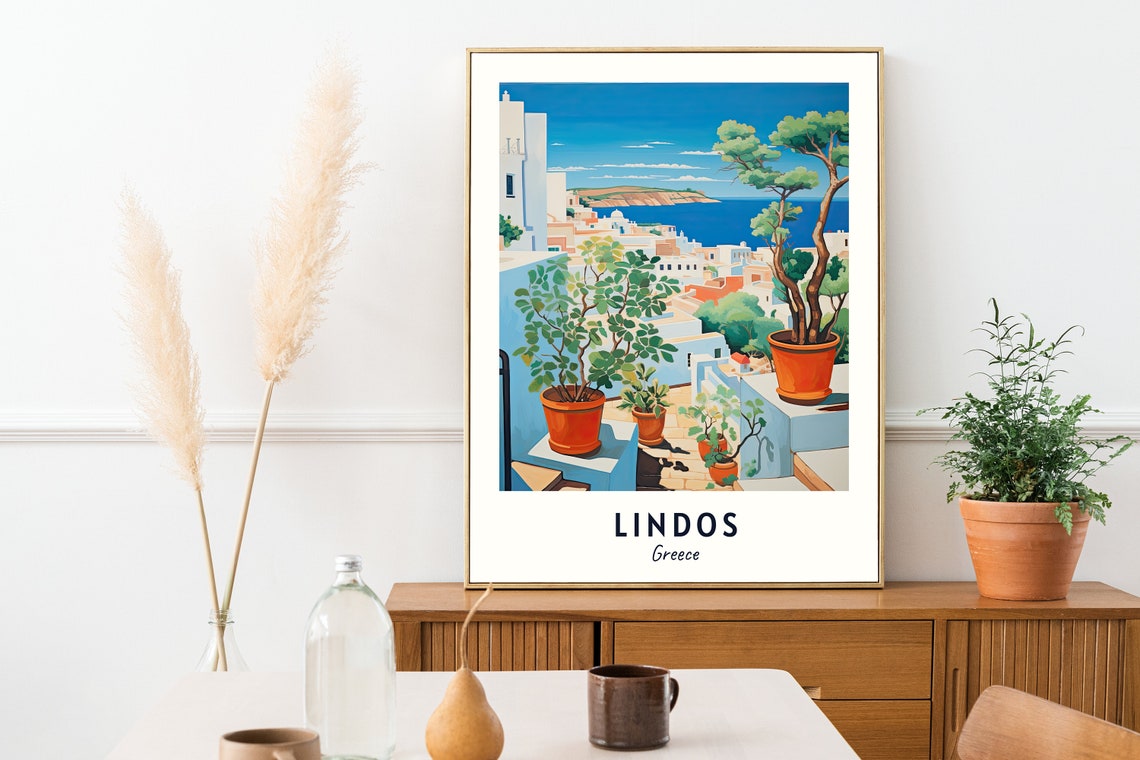 Lindos Greece Whitewashed Village View From A Terrace Poster - Image 2