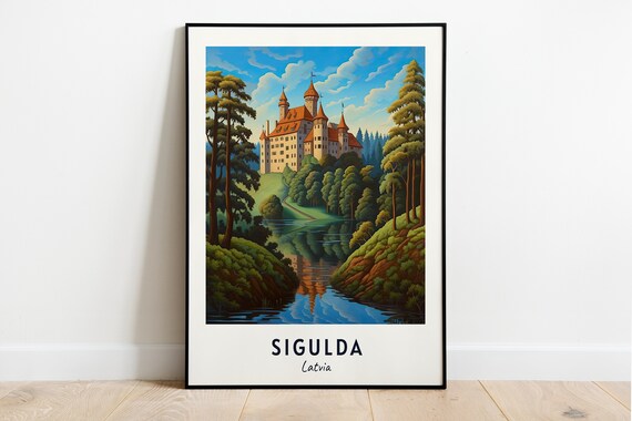 Sigulda Latvia Fairytale Castle Pines River Reflection Art Poster