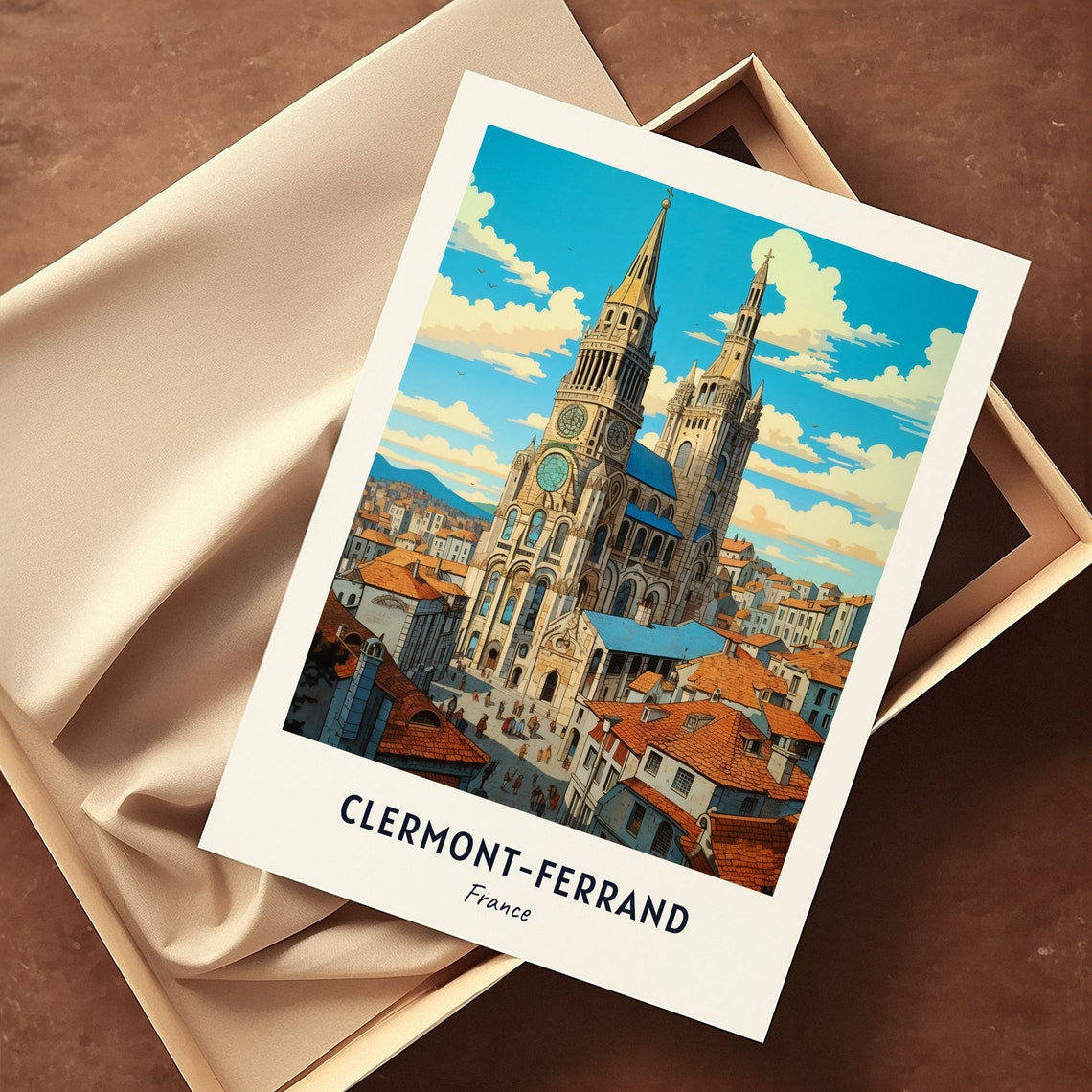 Clermont-Ferrand France Gothic Cathedral Rooftops Travel Poster - Image 3