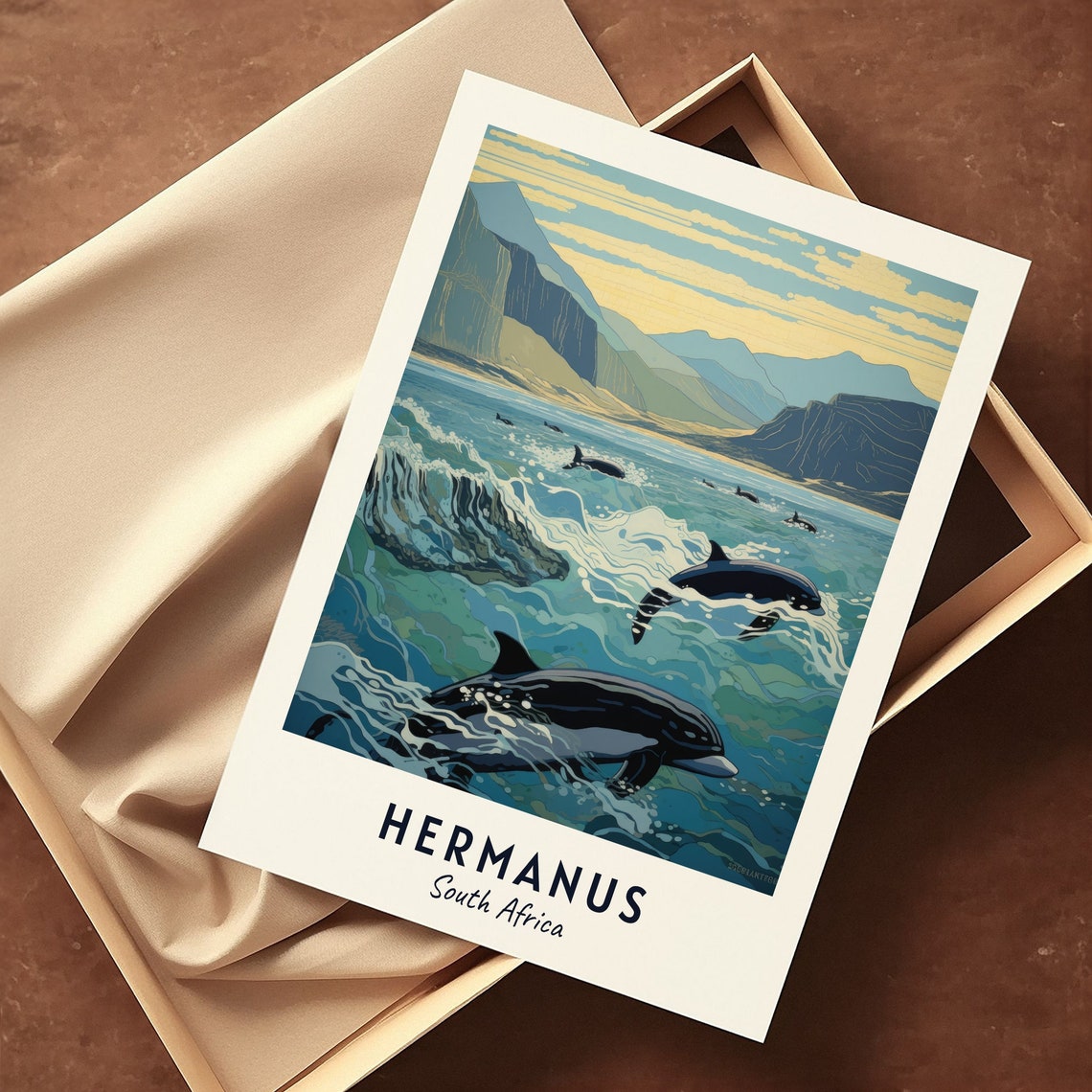 Dolphins Leaping off the Cliffs of Hermanus South Africa Poster - Image 3