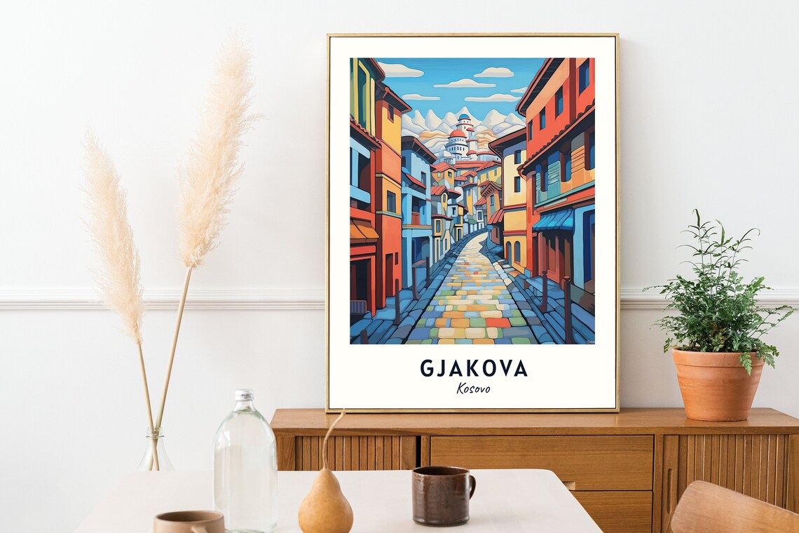 Old Bazaar Of Gjakova Travel Poster, Kosovo City Print - Image 2