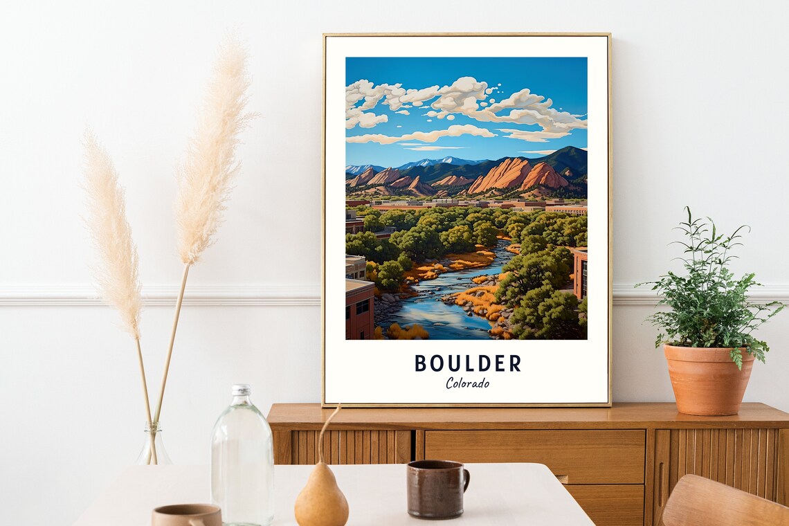 Boulder Colorado Flatirons Foothills Creek Nature Travel Poster - Image 2