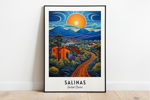 Salinas California Night Moonlit Countryside Road Hills Travel Poster