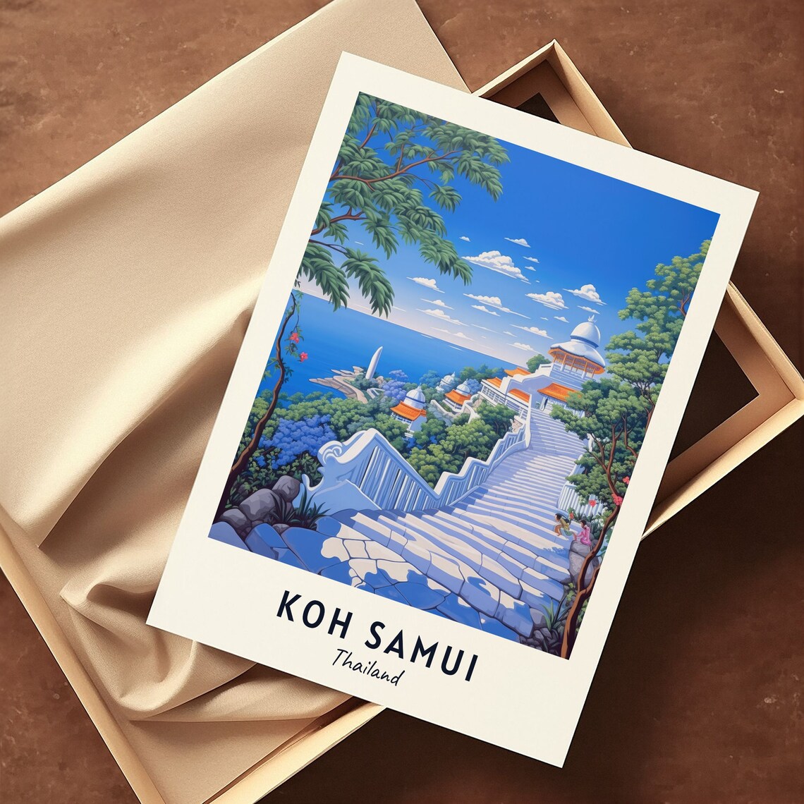 Koh Samui Thailand Temple Stairway Overlooking The Sea Travel Poster - Image 3