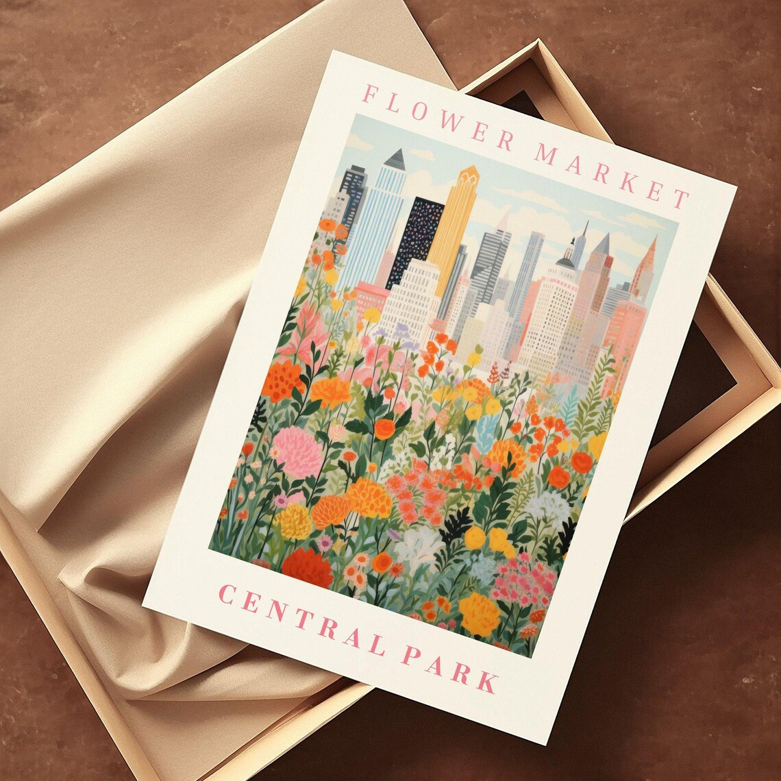 Central Park Flower Market Manhattan Skyline Floral Art Poster - Image 2