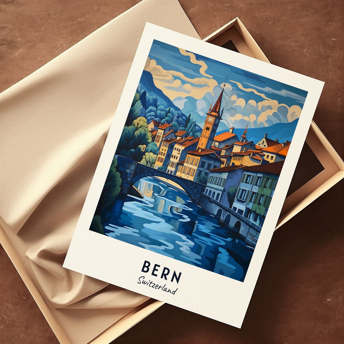 Bern Switzerland Old Town River Bridge View Art Travel Poster - Image 3
