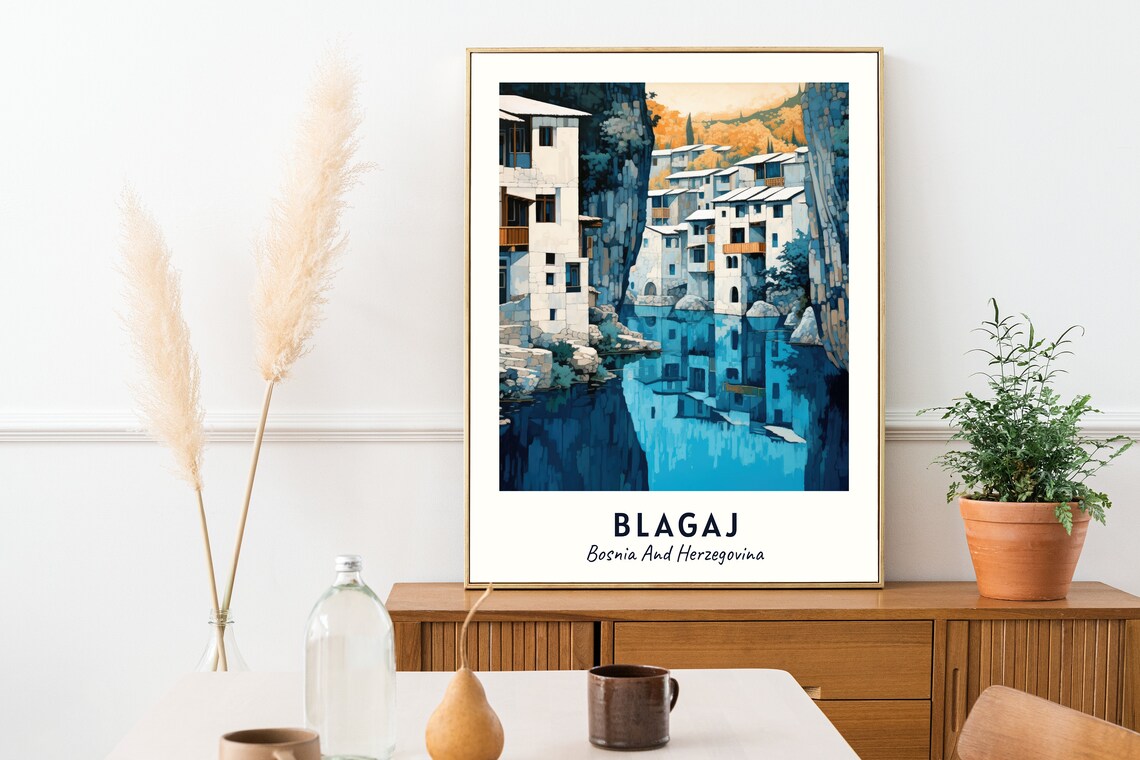 Blagaj Bosnia And Herzegovina Riverside Village Sunset Reflection Poster - Image 2