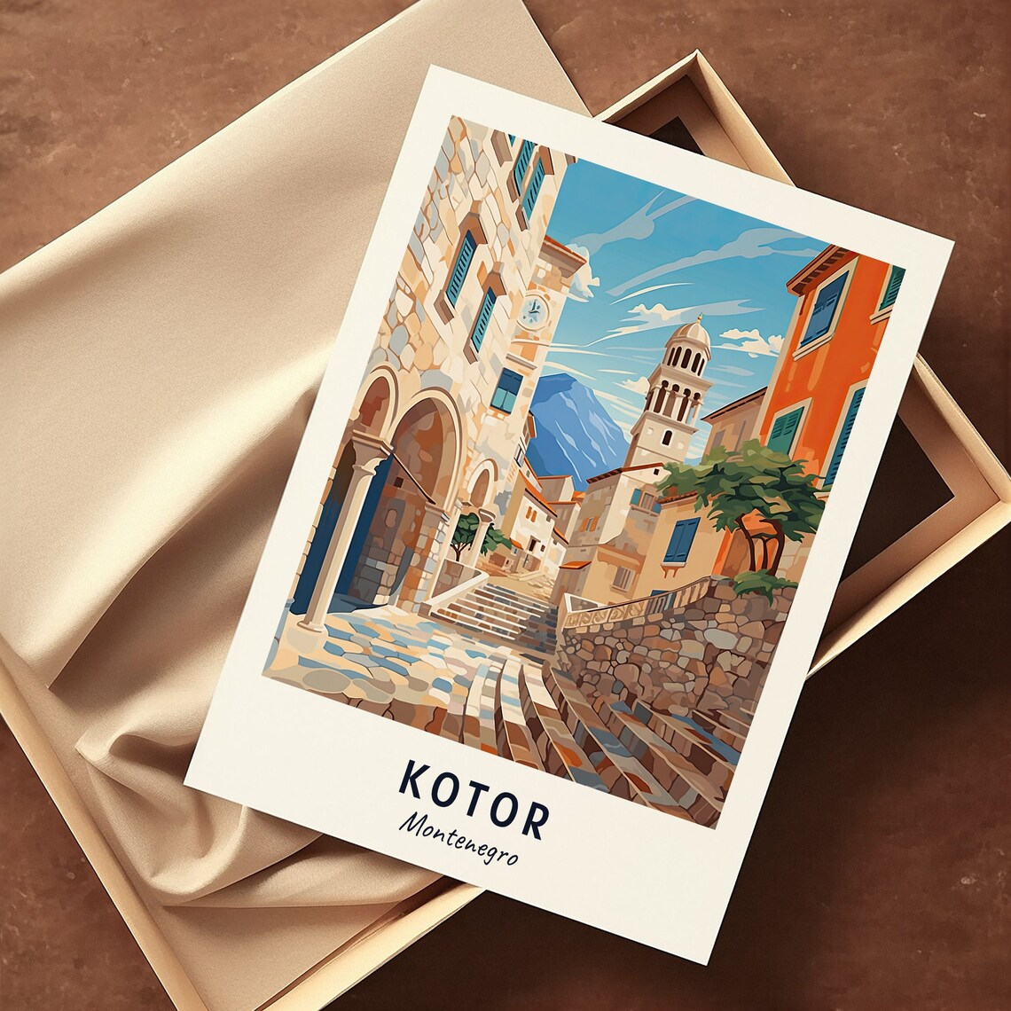 Kotor Old Town Stone Alley Bell Tower Montenegro Travel Poster - Image 3