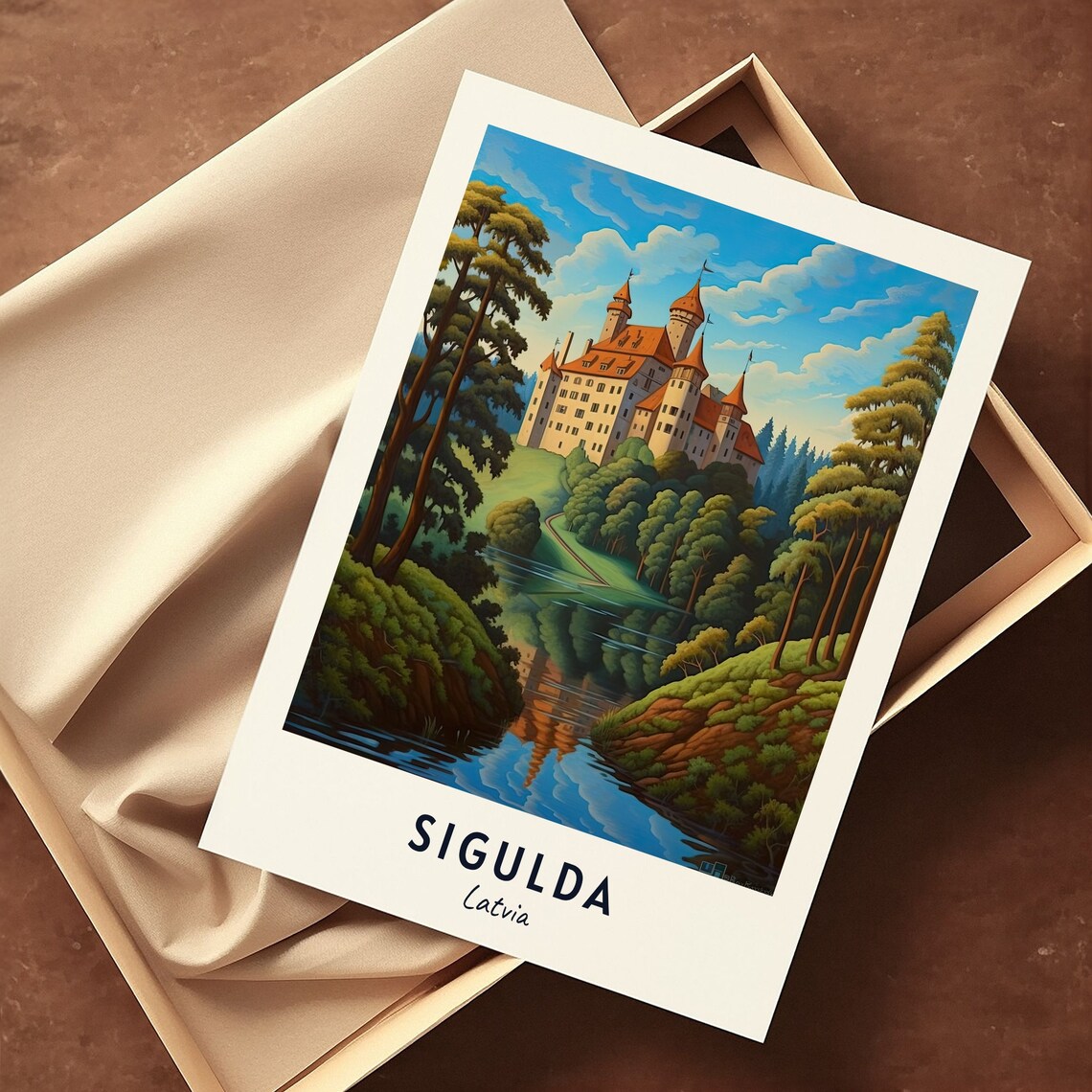 Sigulda Latvia Fairytale Castle Pines River Reflection Art Poster - Image 3