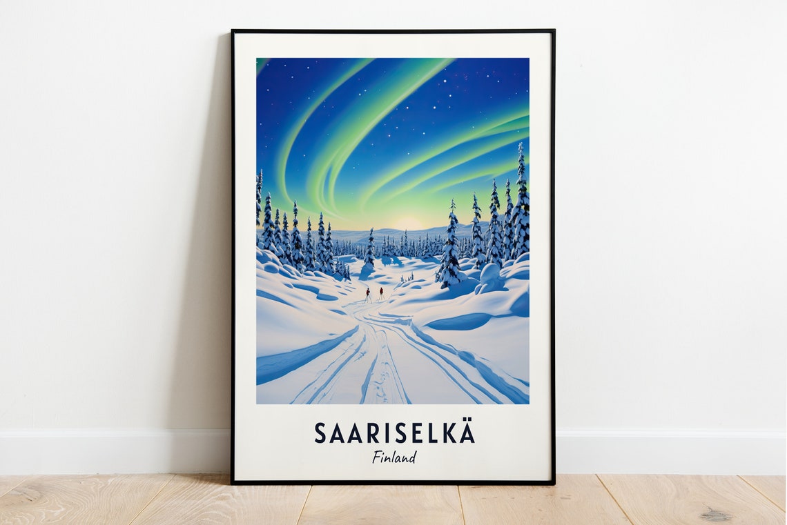 Saariselkä Finland Northern Lights Snowy Trail Winter Poster