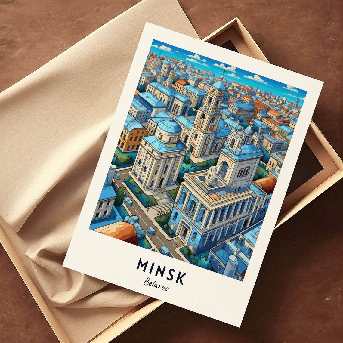 Minsk Belarus Aerial Cityscape Blue Rooftop Cathedral Travel Poster - Image 3