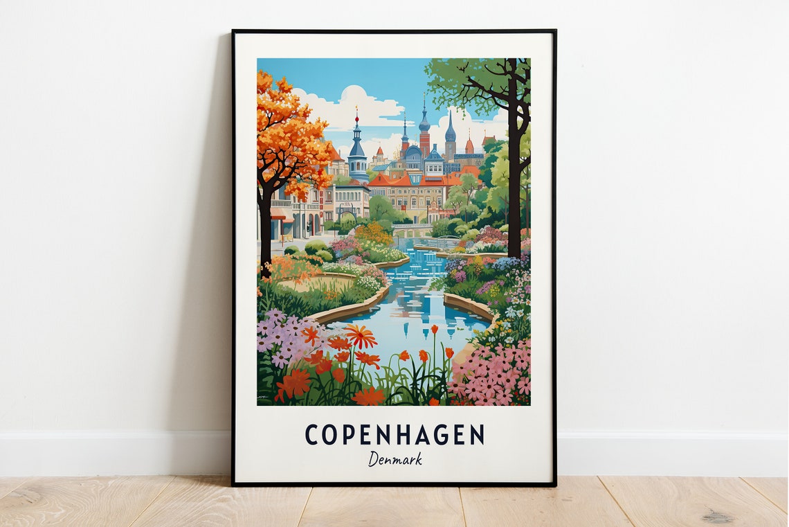 Copenhagen Denmark Blooming Canal Garden City Spring View Poster