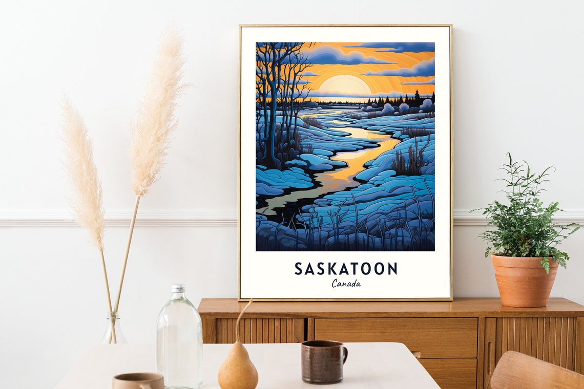 Saskatoon Canada Winter River Sunset Landscape Travel Poster - Image 2