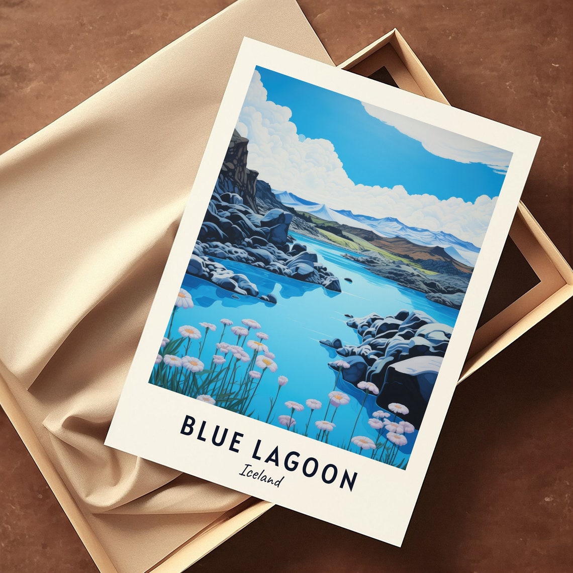 Blue Lagoon Iceland Turquoise Water Wildflowers Travel Poster - Image 3