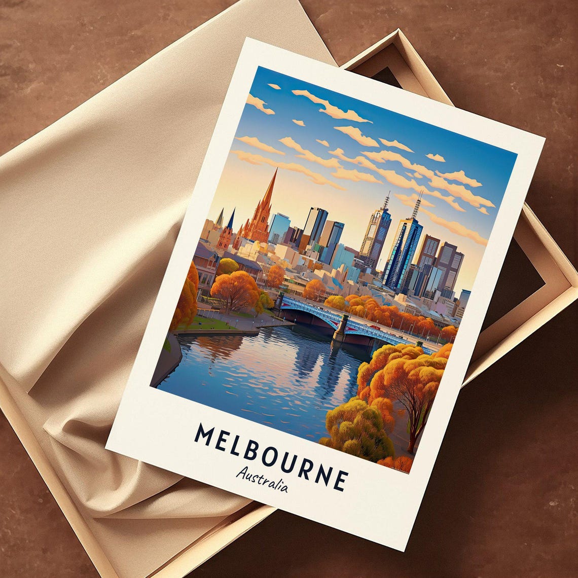 Melbourne Australia Skyline Yarra River Bridge Golden Poster - Image 3