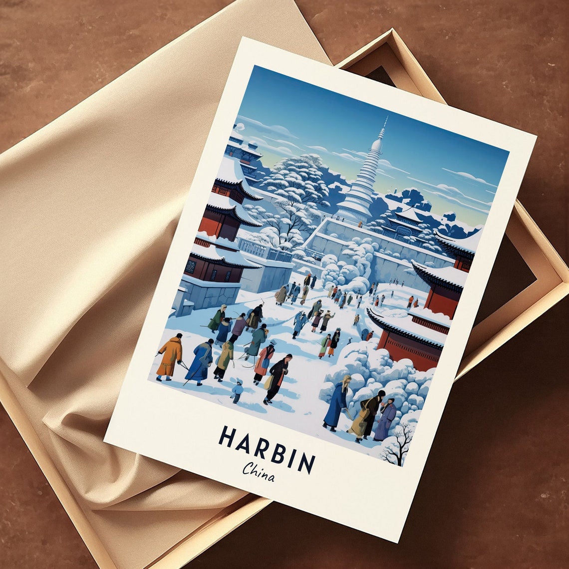 Harbin China Snow Covered Temples With Busy Winter Crowds Poster - Image 3