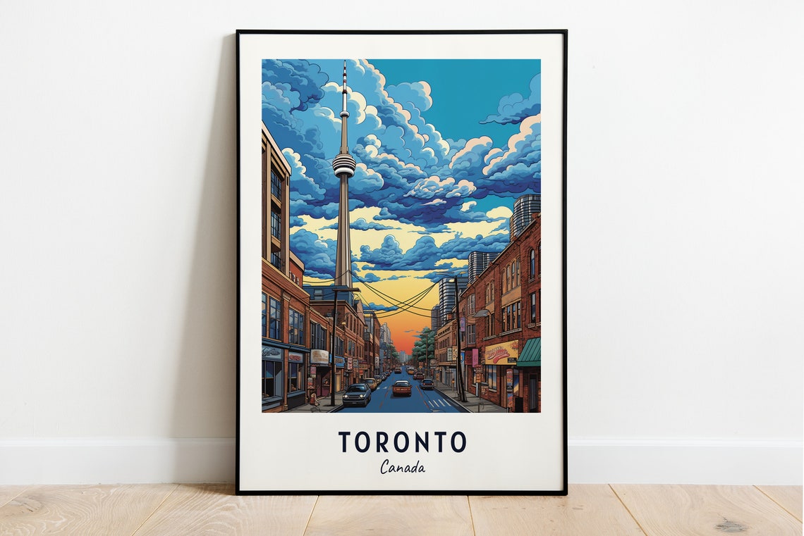 Toronto CN Tower Sunset Street Skyline Clouds Glow Travel Poster