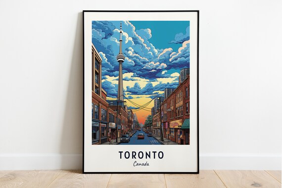 Toronto CN Tower Sunset Street Skyline Clouds Glow Travel Poster