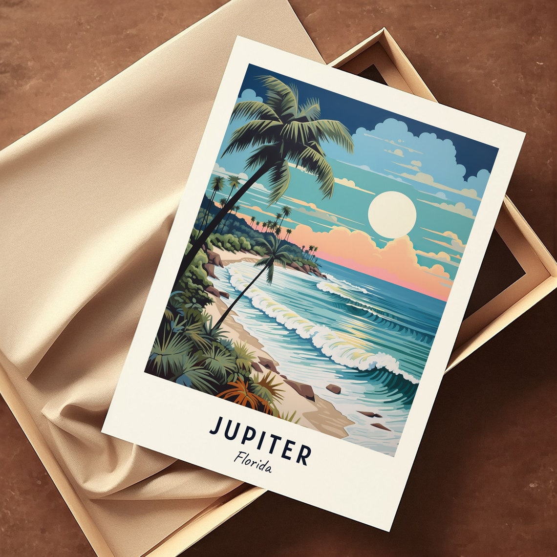 Jupiter Florida Palm Beach Sunset Rolling Ocean Waves Travel Poster - Image 3