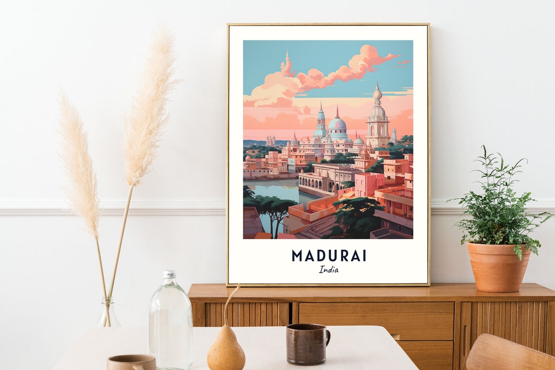 Madurai India Temple Towers Sunset Skyline Sacred City Travel Poster - Image 2