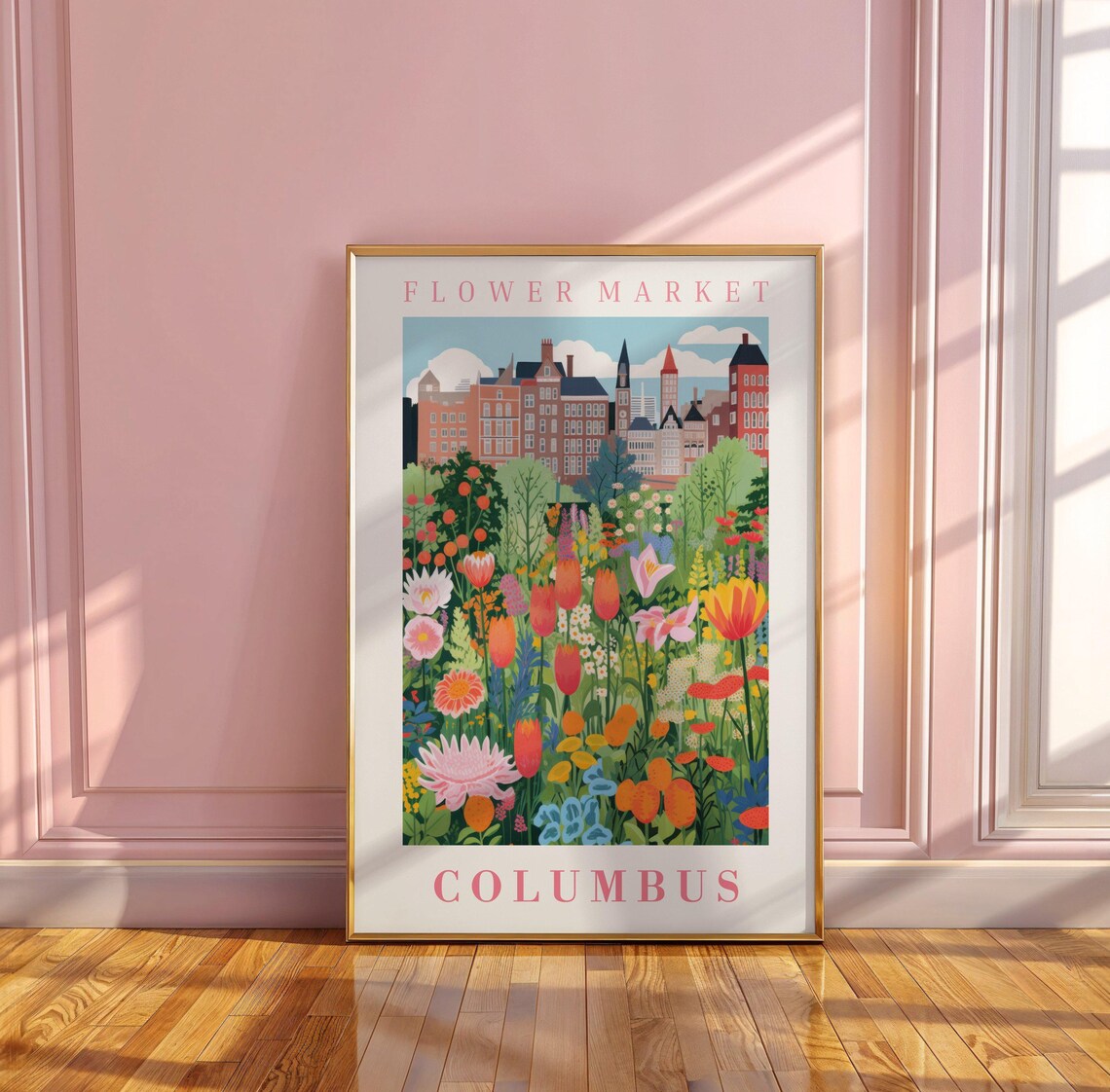 Columbus Flower Market Poster Wall Decor United States Floral Illustration Botanical Gallery Wall Art Gift For Friend Travel Poster - Image 3