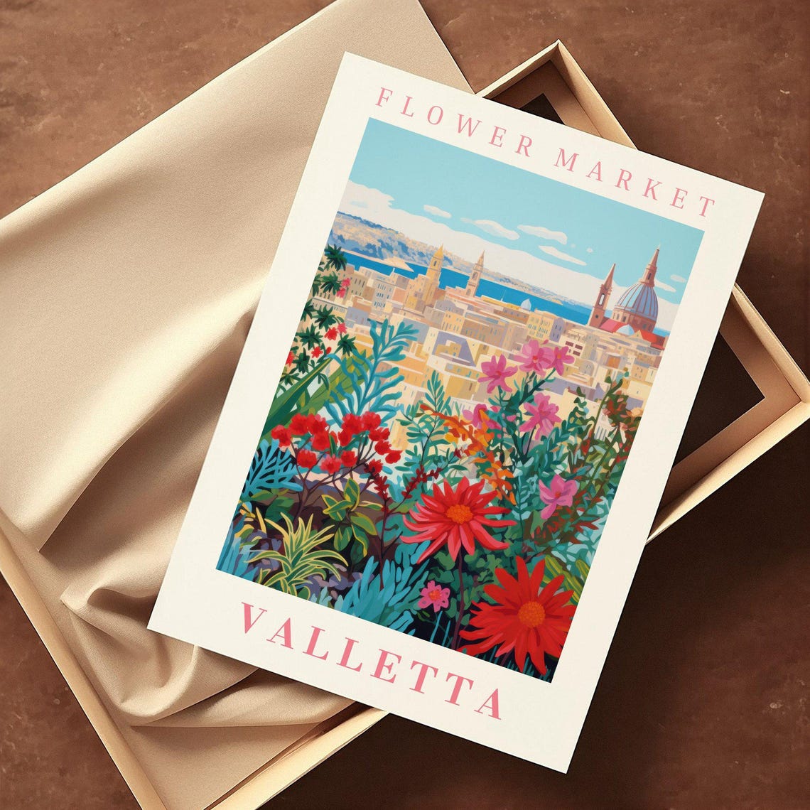 Valletta Malta Flower Market Harbour Bloom City Travel Poster - Image 2