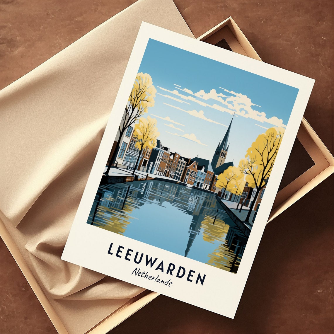 Leeuwarden Netherlands Canal Brick Town Church Spire View Poster - Image 3