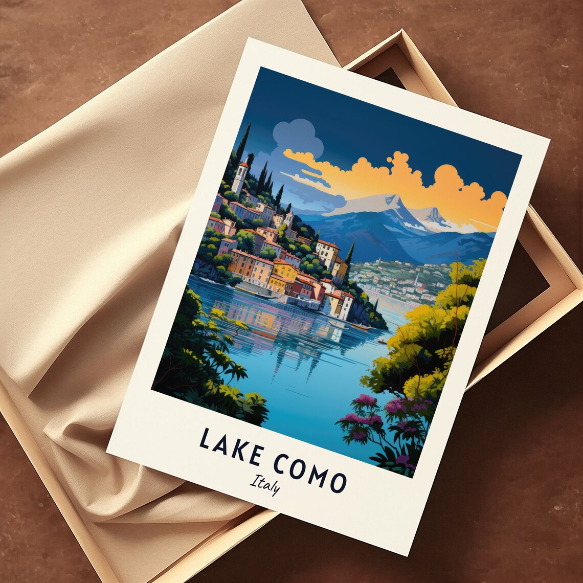 Lake Como Golden Sunset Lakeside Village Scenic Italy Travel Poster - Image 3