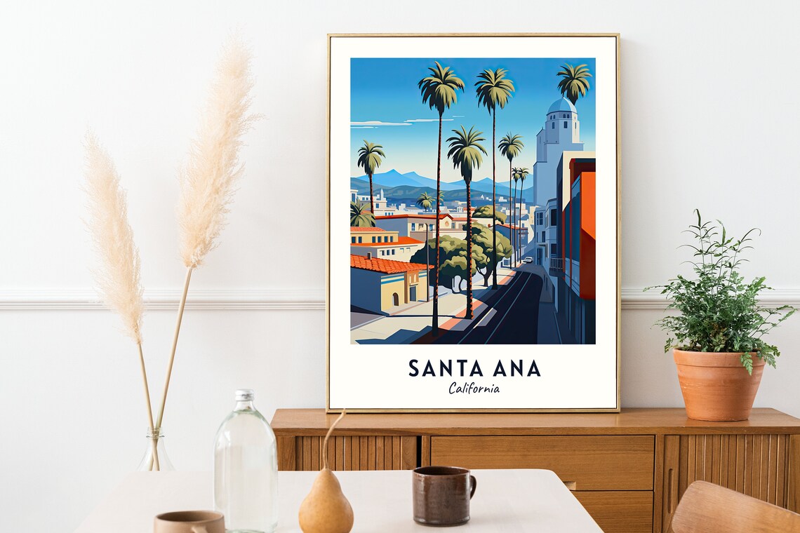 Santa Ana California Palm Lined Street Courthouse Travel Poster - Image 2