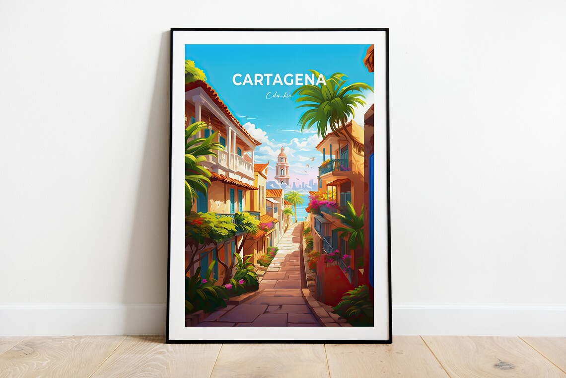 Cartagena Colombia Colonial Street Palms Historic View Poster - Image 3